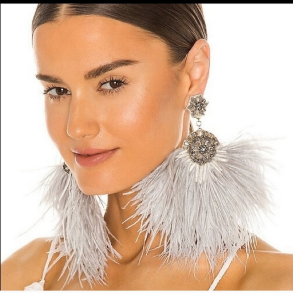 Ranjana Khan Ostrich Feather & Burnt Crystal Earrings